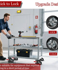 Heavy Duty Leveling Casters With Quick Lock Brakes, 4800 Lb Load Rating, Set Of Four Adjustable Height Wheels in use on a tool cart.