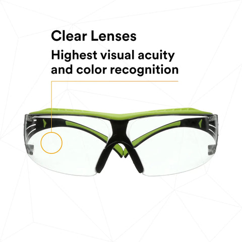 SecureFit 400X Safety Glasses With Anti Fog And Anti Scratch Clear Lenses ANSI Z87 Rated Green And Black Frame Front View