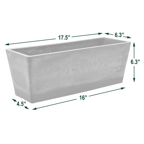 Lightweight Cement Style Window Box Planter Made From Plastic Stone Wood Composite, Drillable, 17.5x7x6 inch, no drain hole
