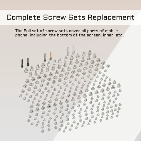 Top Shelf Complete Screw Replacement Set For iPhone 11 Full Frame Hardware Kit showing various screws arranged for easy identification.