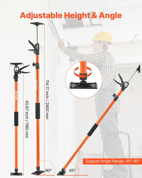Eight-pack VEVOR cabinet jack poles, orange steel telescoping rods, adjustable 45.7–114.2 in, 154 lb capacity.