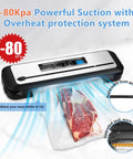 PowerVac Vacuum Sealer With Starter Kit Auto Air Sealing For Dry And Moist Modes Built In Cutter Easy Clean Storage silver vacuum sealing a steak