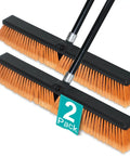 Big 24 Inch Push Broom With 60 Inch Handle For Indoor Outdoor Cleaning In Garage Shop Deck Patio Tile Concrete Wood Stone Pro Grade Heavy Duty 2 Pack Perfect For Quick Cleanups On Floors And Surfaces - side view showing bristles and handles