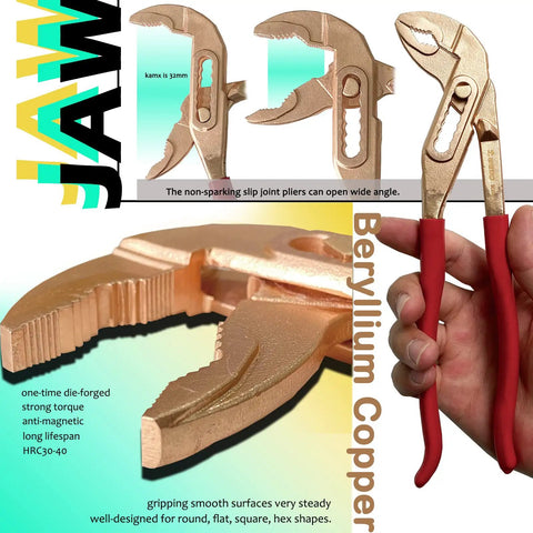 Non Sparking 15 Piece Tool Set With Beryllium Copper Tools In A Handy Toolbox, close-up of slip joint pliers in use.