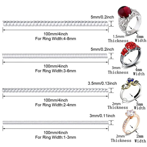 Ring Sizer Adjuster For Loose Rings Women 4 Sizes Invisible Plastic Ring Sizers With Polishing Cloth Pack Of 16 diagram