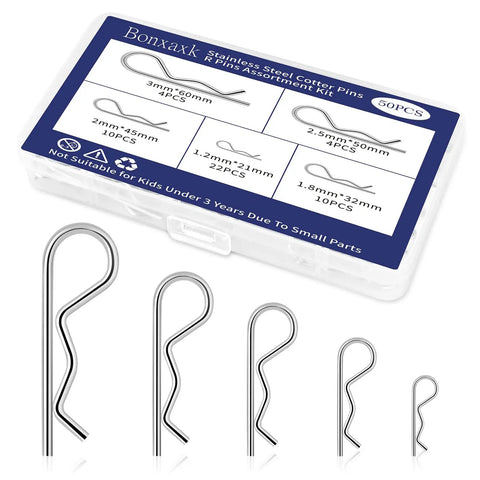 Heavy Duty Cotter Pin Set 50 Pcs Assortment Kit With 5 Sizes R Clips And Spring Fasteners for Trailer Hitch Locking Clamps