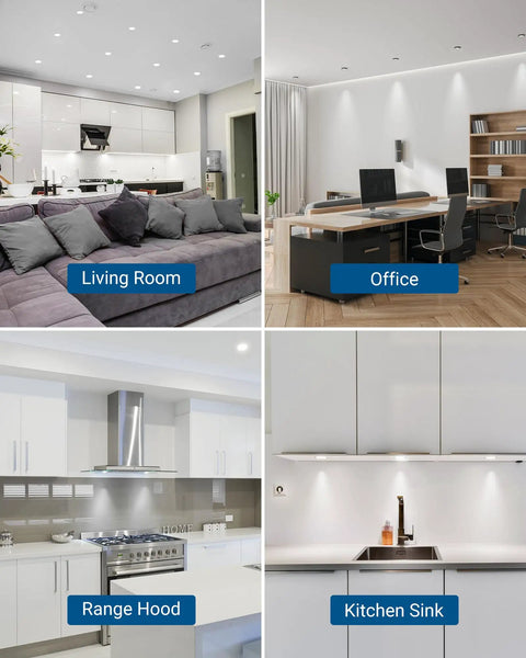 Living room, office, range hood, and kitchen sink lit by 7W GU10 LED Bulbs Dimmable 5000K Daylight, 50W Equivalent, 500 Lumens
