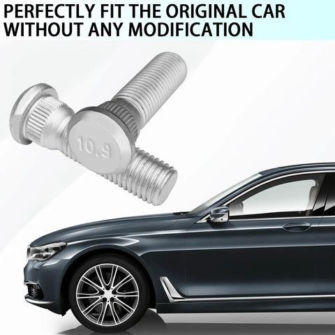 Five Piece Steel Wheel Studs Kit Featuring M12x1.5 Threads And 49mm Length For No Sweat Swap On Your Chevy Toyota Or Lexus, close-up view of steel wheel studs.