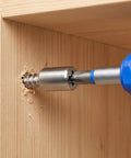 Drill inserting screw from Heavy Duty Cabinet Shelf Peg Set With 150 Self Tapping Screws And 150 Sleeves 0.3 Inch Pins for cabinets