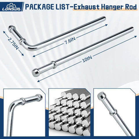 Universal Exhaust Hanger Kit For Quick Strong Mounts 16 Piece Set with 3/8 inch steel rods in various lengths.