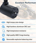 3650 4500KV Brushless RC Motor High Speed Waterproof Upgrade For 1 To 10 RC Cars And Trucks showcased with features list