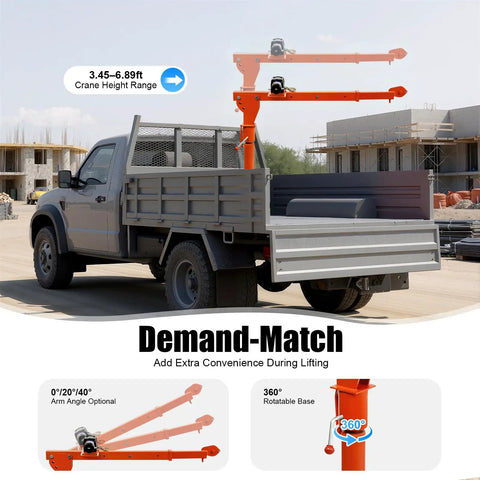 Heavy Duty Truck Mounted Crane Hoist With 1100 Lb Capacity And 12 Volt Electric Winch for engine loading and construction use.