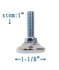 Heavy Duty Adjustable Table Legs And Furniture Glides Kill The Wobble Quick With Non Swivel Nylon Pads No Sweat Hex Setup 5/16 Thread 4 Pack Bulletproof Chair Feet Levelers close-up image of 1-inch stem and 1-1/8-inch base.