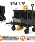 Heavy Duty Collapsible Double Decker Wagon With Brakes 660 Pound Capacity 400 Liter All Terrain Wagon Cart With 54 Inch Extender