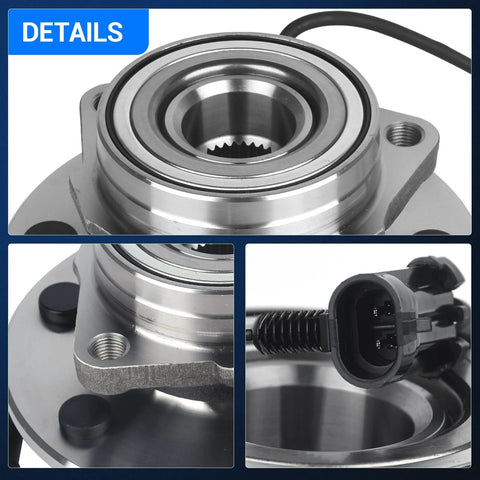 Close-up of wheel hub and bearing assembly for 1999-2007 4WD/AWD rides including Cadillac, Chevrolet, GMC with ABS connector.