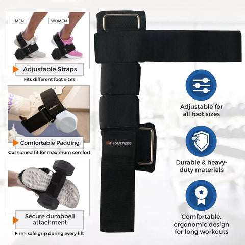Monkey Foot Dumbbell Attachment for Glute Kickbacks and Leg Workouts with adjustable ankle strap in use, showing comfort and durability