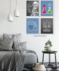 Science Pun Room Decor Set Of 4 Nerdy Lab Wall Art Prints 8x10 Unframed For Science Lovers Teachers And Students displayed in living room