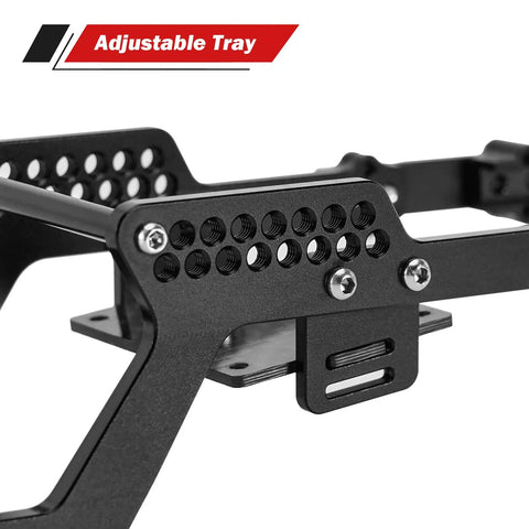 Close-up of Aluminum LCG Universal Chassis Frame Kit for TRX4M 1 18 Scale RC Cars CNC Machined Black Anodized Chassis with Tray