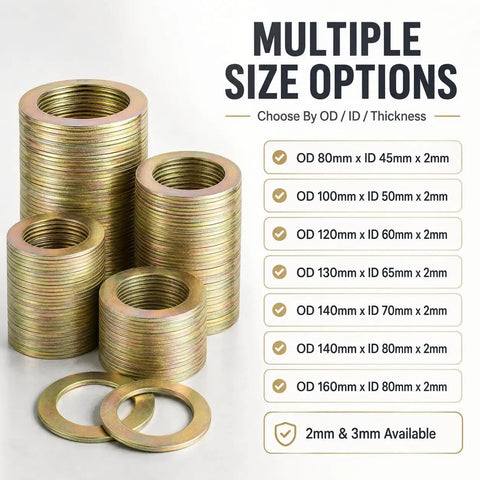 10Pcs 65mm Bucket Pin Shim Kit With 130mm Outer Diameter Washers And 65mm Inner Diameter 2mm Thick Spacers For Bucket Ears Linkage Points And Attachment Areas Easy Install, stack of steel washers