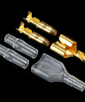 50 Pack Double Spade Wire Connectors For Motorcycle Wiring, 2 To 1 Splice, 4mm Bullet Crimp Terminals, Heat Shrink Butt