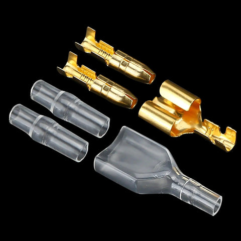 50 Pack Double Spade Wire Connectors For Motorcycle Wiring, 2 To 1 Splice, 4mm Bullet Crimp Terminals, Heat Shrink Butt