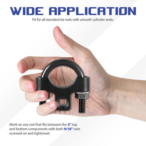 Inner Tie Rod Removal Tool 3/8 Inch For Easy Auto Steering Maintenance And Install, black steel clamp in hand