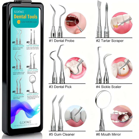 Pro At Home Dental Tools Set Stainless Steel Teeth Cleaning Picks Tooth Scraper Plaque And Tartar Remover Hygiene Kit With Case