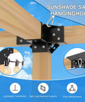 Heavy Duty 4x4 Pergola Bracket Kit With 4 Way Right Angle Elevated Wood Stand, black steel bracket with sunshade hanging hole view