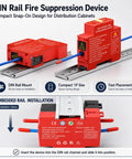 10 Pack Temp Triggered Fire Extinguishers Dual Din Rail Mount Heat Aerosol Auto Flame Suppressors Quick Draw installation demo on rail.