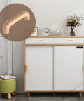 8 Pack Arch Wooden Cabinet Pulls Beech Wood Drawer Handles With Screws installed on white cabinet