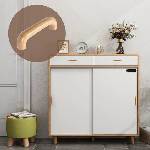 8 Pack Arch Wooden Cabinet Pulls Beech Wood Drawer Handles With Screws installed on white cabinet