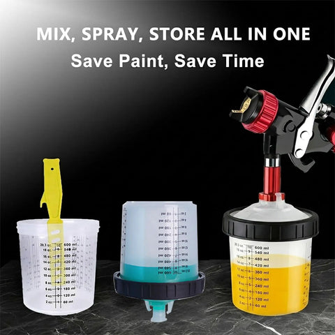 Pro Grade LVLP Spray Gun With Easy Swap 1.3 1.5 1.7 2.0 Mm Tips Plus Ten Disposable Cups with mixing cups and nozzles