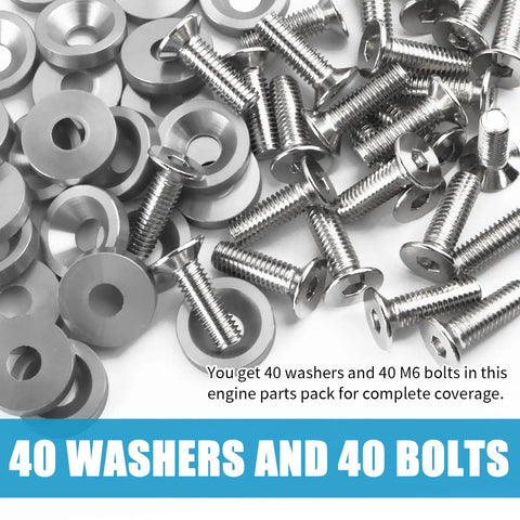 40Pc M6x20mm Engine Dress Up Kit With Spacer And Dress Up Bolts In Silver For Car Engine Bay Enhancement: washers and bolts