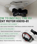 RV Roof Vent Lift Motor K6010-81 17 RPM installation instructions and components for Dometic Fan-Tastic B Series.