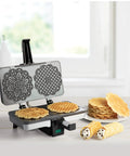 Authentic Italian Pizzelle Maker Electric Baker Press Makes Two 5 Inch Cookies with nonstick plates and traditional designs.