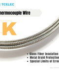K Type Metal Thermocouple Sensor Probe with fitting screw, glass braid insulated wire for robust temperature readings.