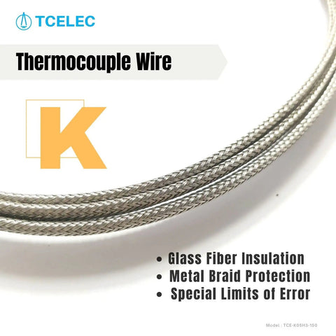 K Type Metal Thermocouple Sensor Probe with fitting screw, glass braid insulated wire for robust temperature readings.