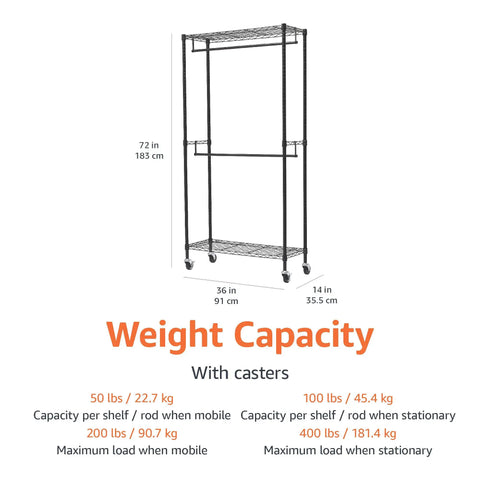 Hella Durable Adjustable Rolling Garment Rack Double Hanging Rods And Mobile Storage Shelves For Fast Closet Upgrades Heavy Duty Steel Wardrobe Stand With Smooth Swivel Wheels