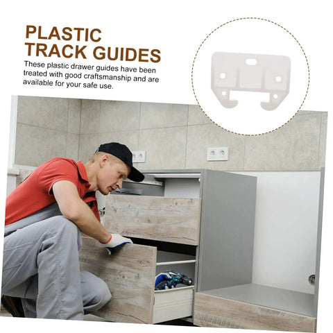 Drawer Track Guide Kit Twelve Piece Plastic Slides and Latches for Furniture Cabinets installation by worker