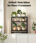 Over The Toilet Storage Bathroom Shelves Wall Mounted 3 Tier Black Rack with potted plants on display for plant organization.