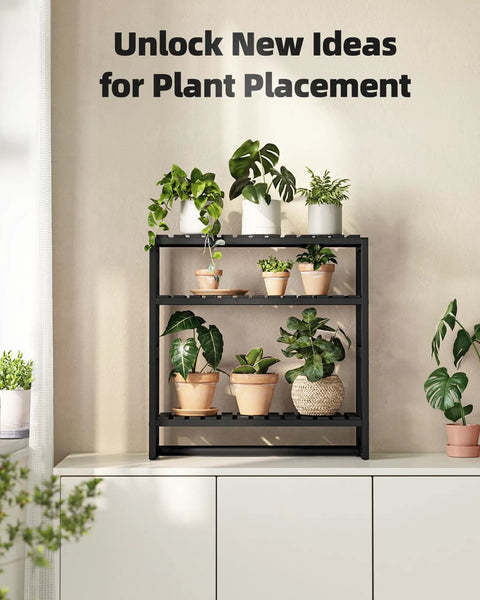 Over The Toilet Storage Bathroom Shelves Wall Mounted 3 Tier Black Rack with potted plants on display for plant organization.