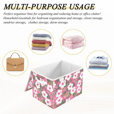 Super Slick Collapsible Storage Bin With Secure Velcro Lid And Tough As Nails Frame Handles For Hassle Free Bedroom Organization And Sweet Closet Solutions Smoothly Saves Space, floral design, open, versatile use for linens and bags.