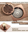 Slick Rose Gold Bathtub Stopper Pairing With Top Tier Brass Floor Drain For Your Bath Setup featuring bronze brush nickel finished drain and optional deodorization valve.