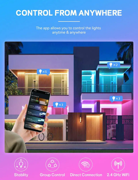 Smart RGB A19 LED Bulbs Four Pack With 2700K-6500K White Dimmable 60W Equivalent, Color Changing, Music Sync, Schedule, WiFi And Bluetooth Connectivity, Works With Alexa And Google Home, No Hub Needed