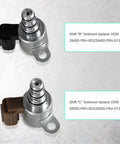 Transmission Shift Control Solenoid Valve B and C for Honda and Acura, shown with connectors, replacement 28400-P6H-013 and 28500-P6H-013