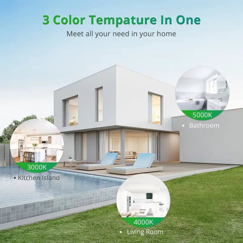 Modern home exterior showcasing color temperatures of Slick Twenty Pack 6 Inch Ultra Thin Recessed LED Downlights With Junction Box 3CCT