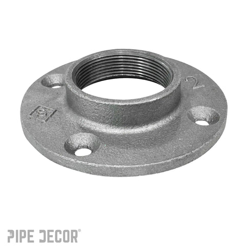 2 Inch Malleable Iron Floor Flanges Set Of 4 For Standard 2 Inch Threaded Pipes And Fittings, Industrial Steel Grey, Close-Up