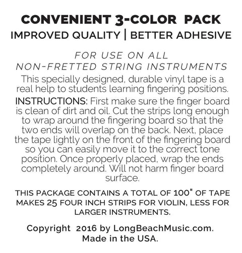 Three Color Violin Fingerboard Tape Set For Note Positioning Red Yellow Blue Easy Peel Durable Vinyl Strips 100 inches