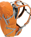Side view of the Ultra Cinch Camera Chamber Backpack For On The Go Photographers With Padded Secure Gear Compartment in Bright Orange.