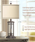 27.5 Inch Tall Farmhouse Table Lamps Set Of 2 With USB C And USB A Charging Ports Rustic Industrial Black End Table Lamps For Bedroom Living Room Nightstand Oil Rubbed Bronze Finish featuring measurements and details displayed in room setting